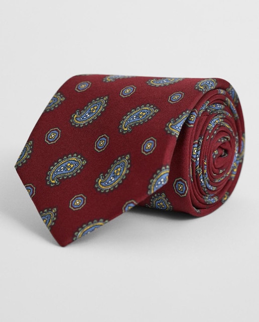 Imagen 0 de Corbata de hombre de seda 100%, con estampado paisley de estilo retro y diseño con punta y ajuste adaptable.