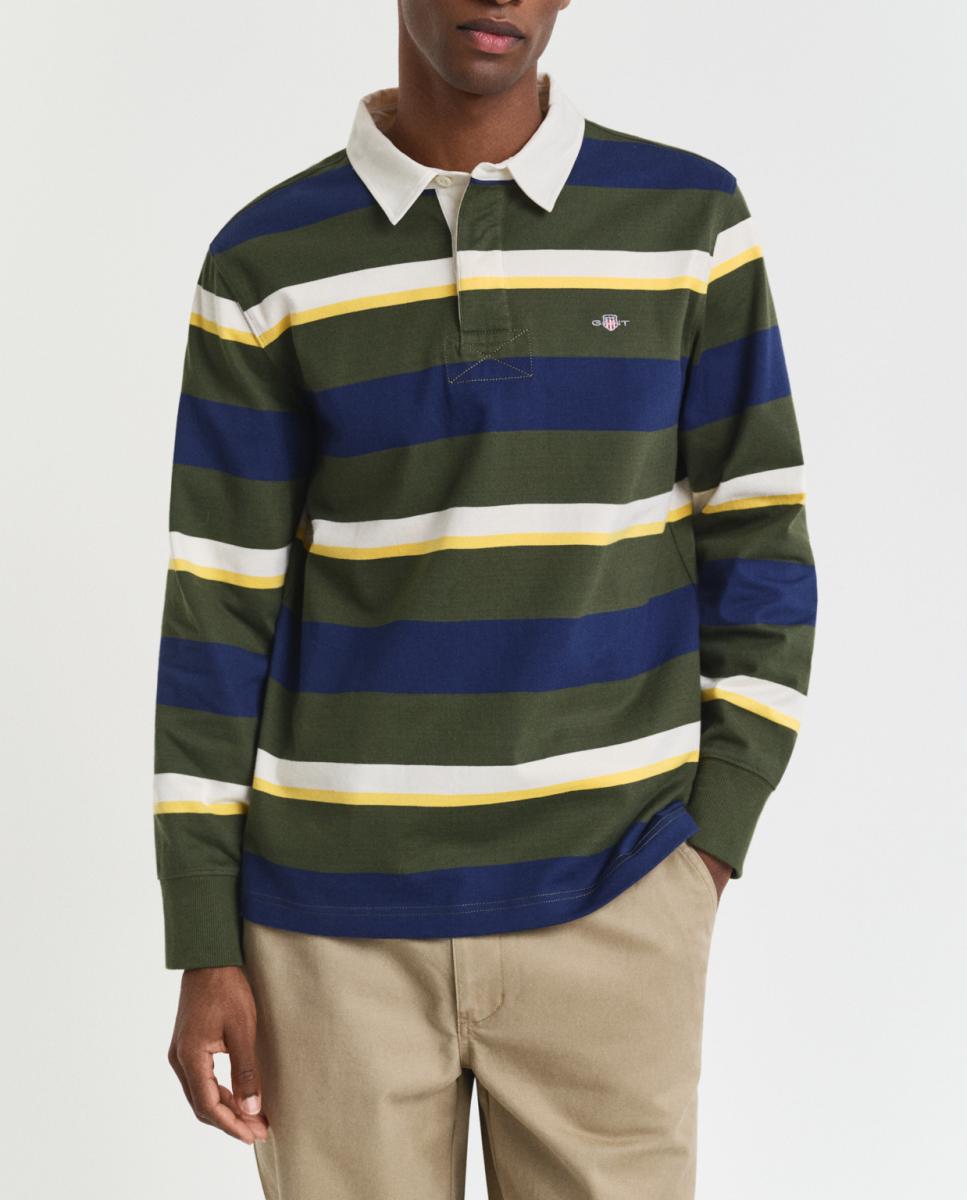 Imagen 0 de Rugger de hombre en mezcla de algodón con corte relajado, diseño a rayas y logo bordado en la espalda.