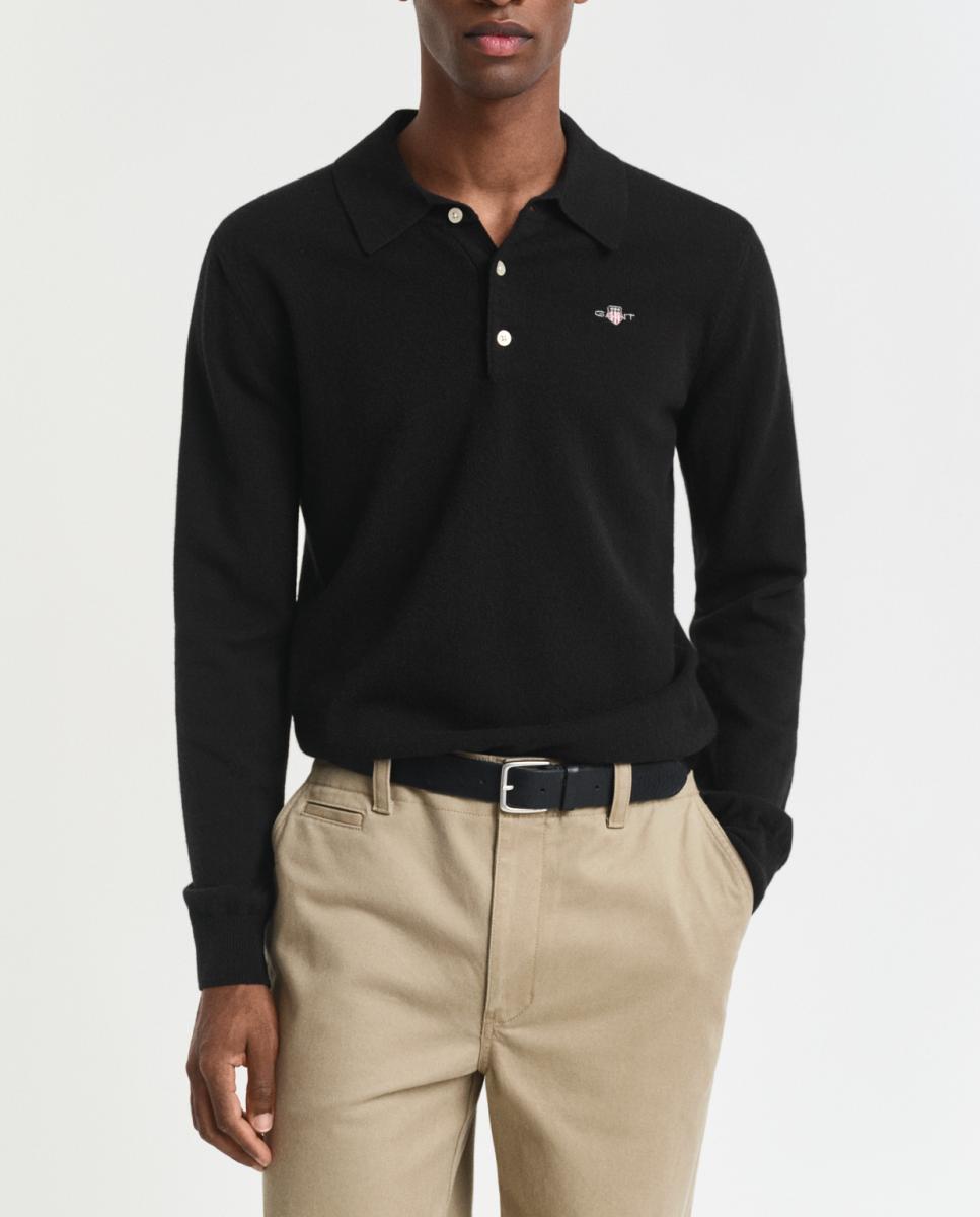 Imagen 0 de Jersey de hombre en lana de cordero suave con corte regular y logo bordado en el pecho.
