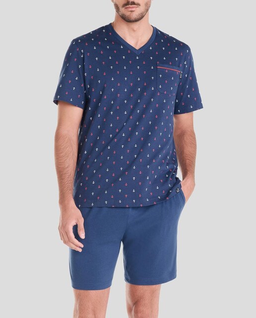 Imagen 0 de Pijama corto de hombre top tejido estampado anclas