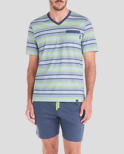 Imagen 0 de Pijama corto de hombre top tejido estampado rayas