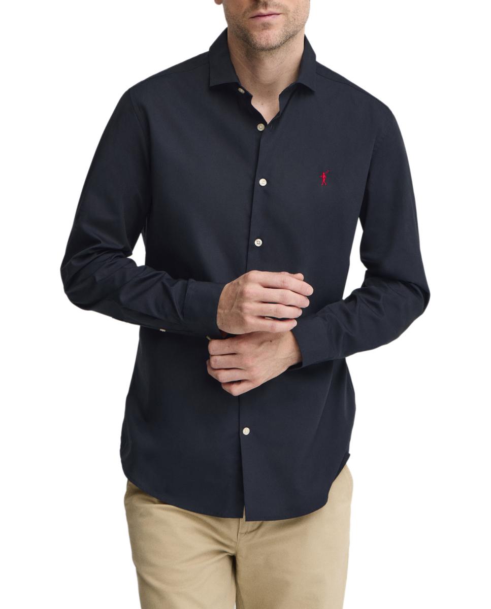 Imagen 0 de Camisa de hombre de manga larga, corte slim y cuello italiano