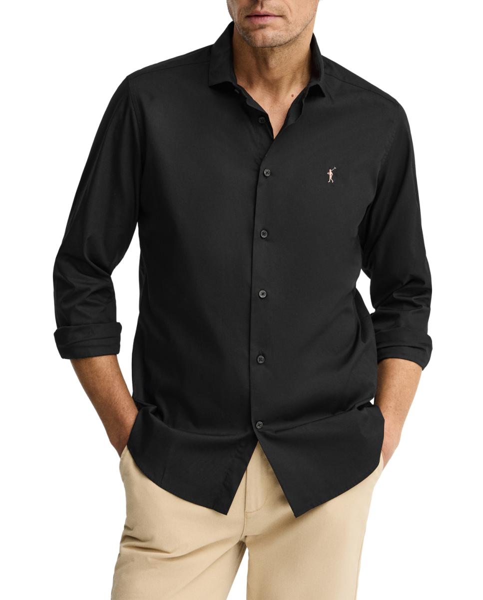 Imagen 0 de Camisa de hombre de manga larga, corte slim y cuello italiano