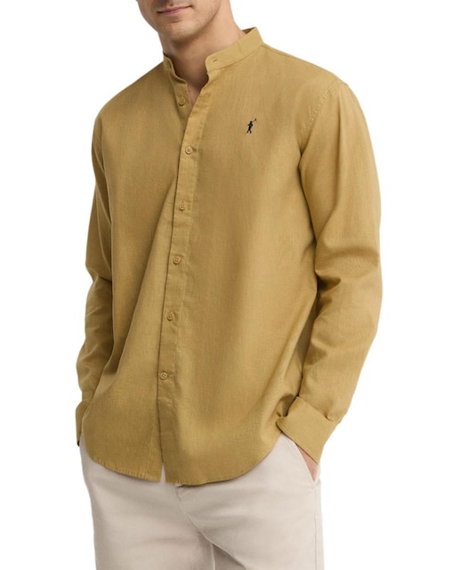 Imagen 0 de Camisa de hombre de manga larga, con cuello mao y corte regular