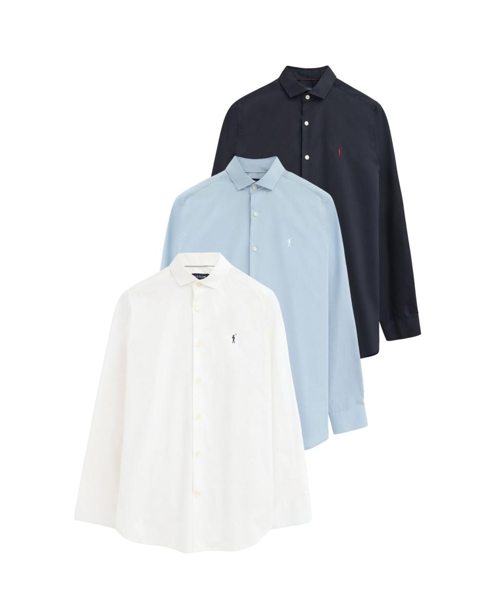 Imagen 0 de Pack hombre de tres camisas de manga larga, corte slim y cuello italiano