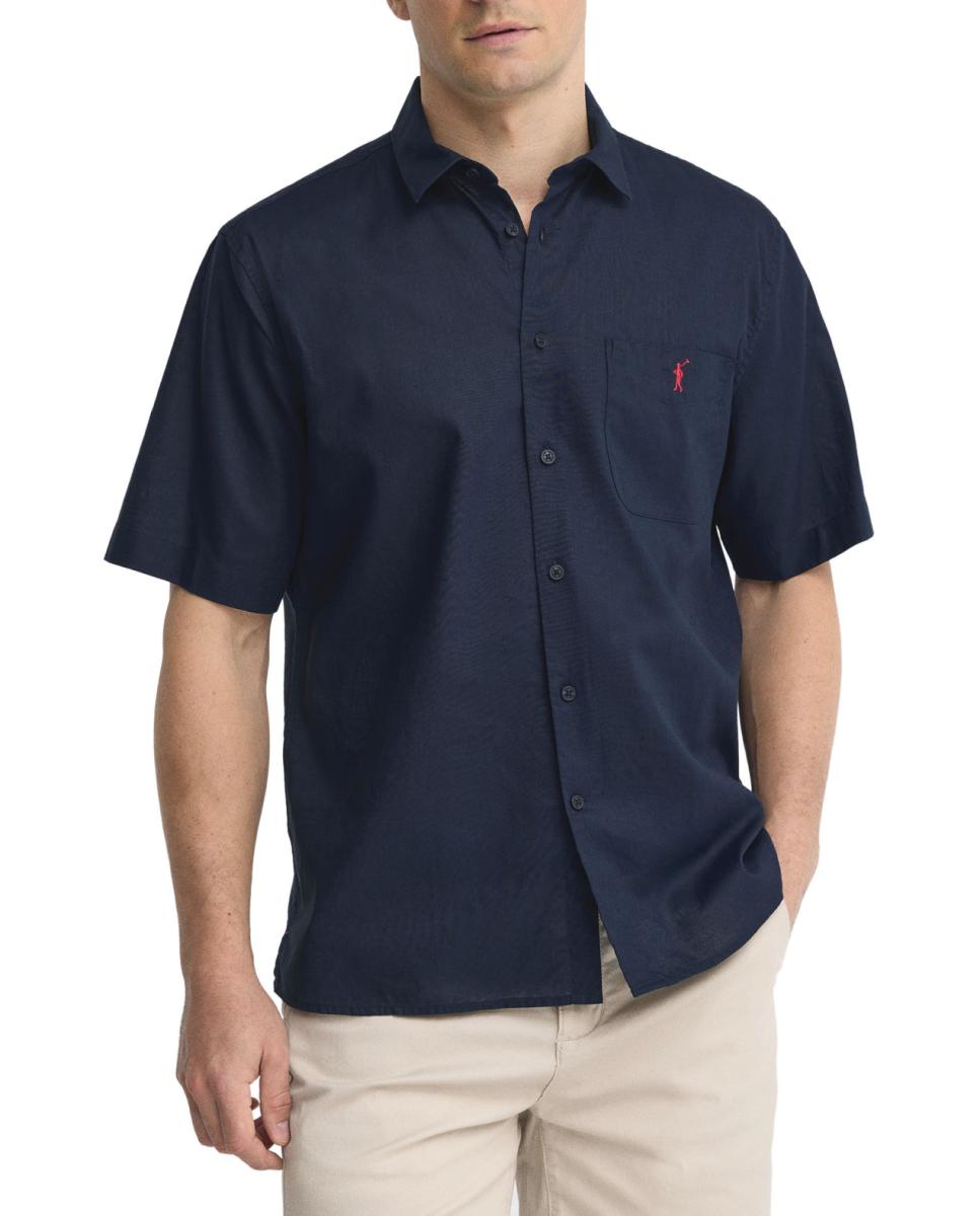 Imagen 0 de Camisa de manga corta para hombre, confeccionada en una mezcla de lino y algodón