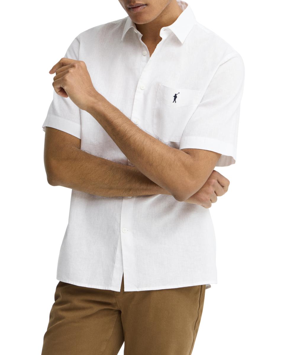 Imagen 0 de Camisa de manga corta para hombre, confeccionada en una mezcla de lino y algodón