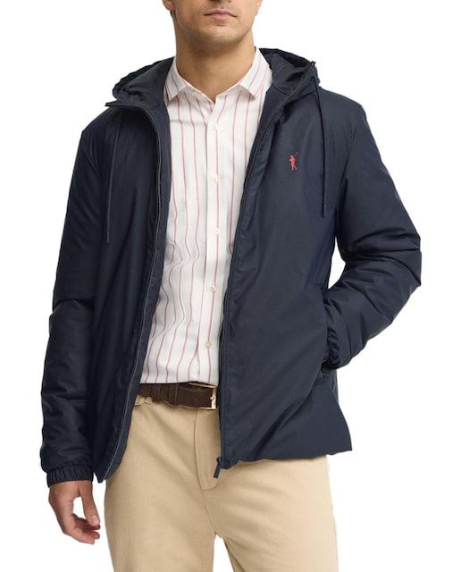 Imagen 0 de Chaqueta de hombre con corte recto y cierre de cremallera, capucha y bajo ajustable con cordón elástico