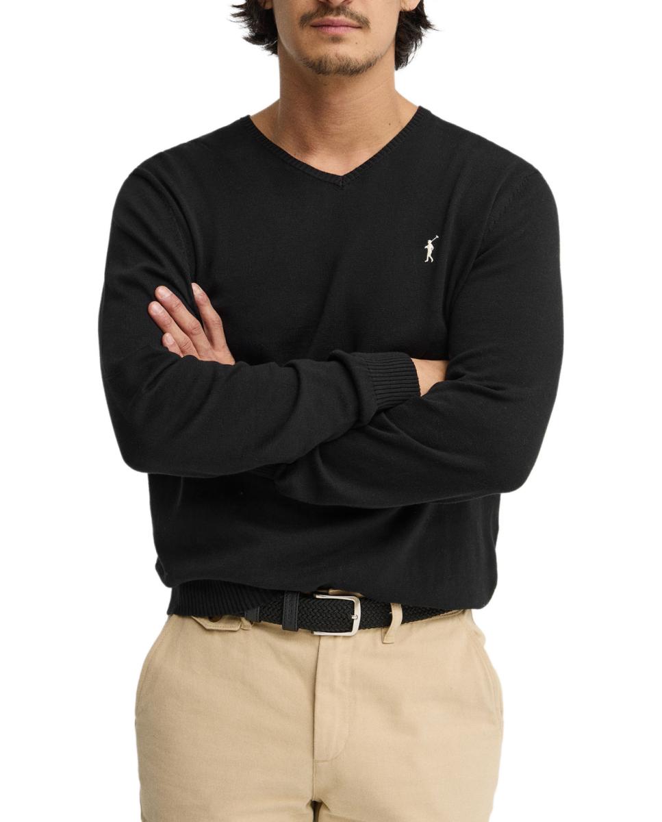 Imagen 0 de Jersey de punto para hombre de manga larga, con cuello en pico y corte regular
