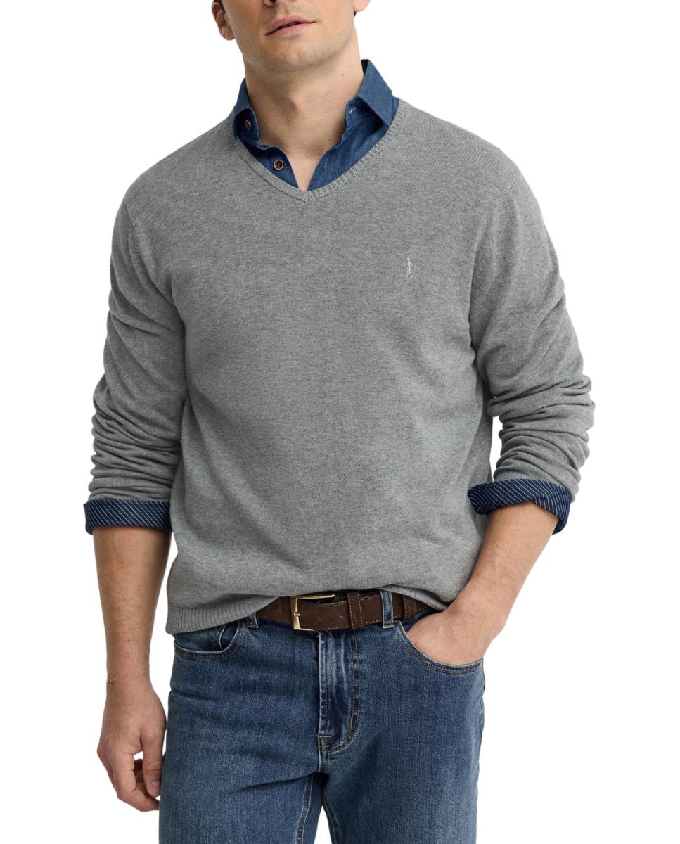 Imagen 0 de Jersey de punto para hombre de manga larga, con cuello en pico y corte regular