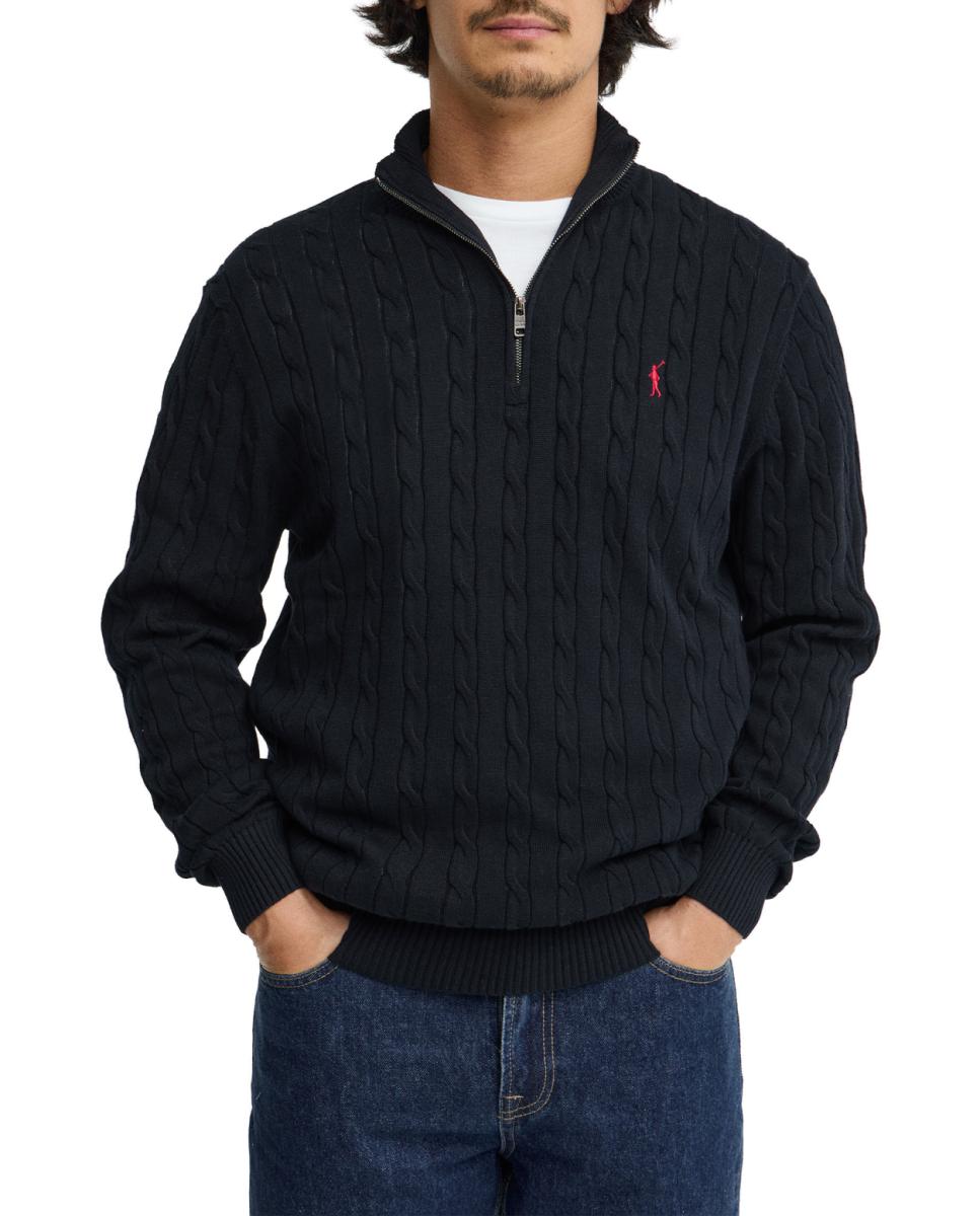 Imagen 0 de Jersey de punto para hombre con cuello cremallera y punto trenzado