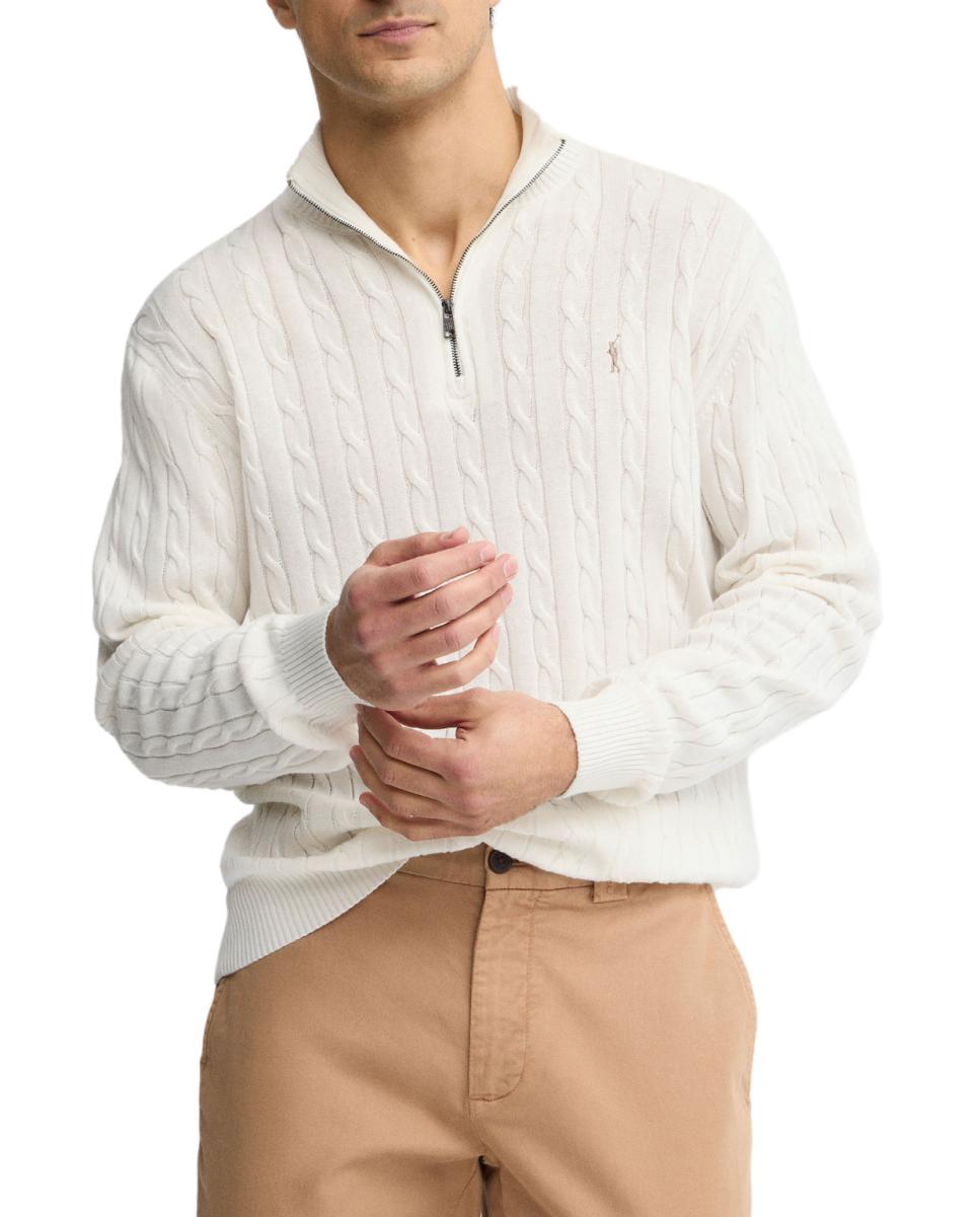 Imagen 0 de Jersey de punto para hombre con cuello cremallera y punto trenzado