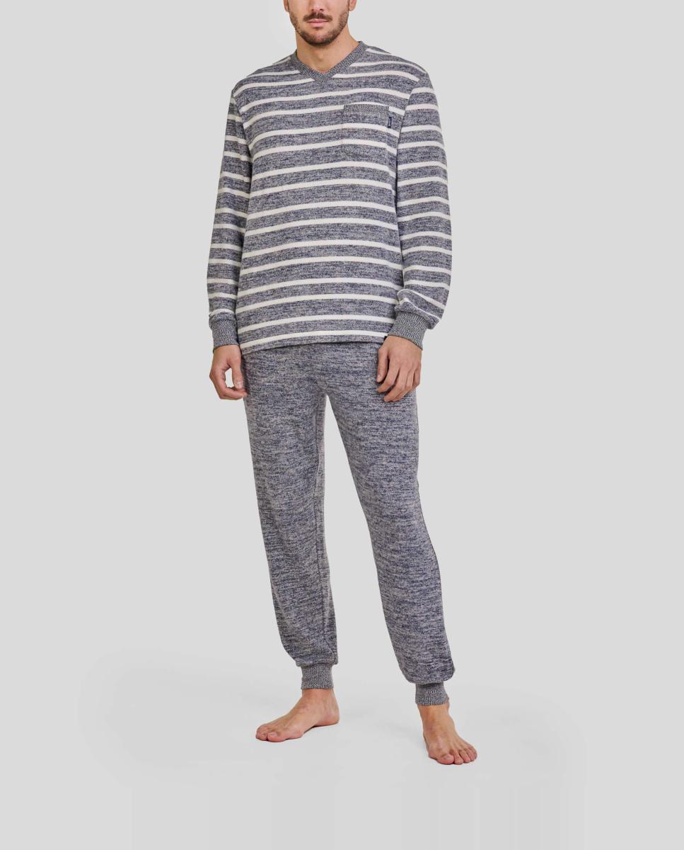 Imagen 0 de Pijama de hombre tejido vigoré de rayas en la parte superior