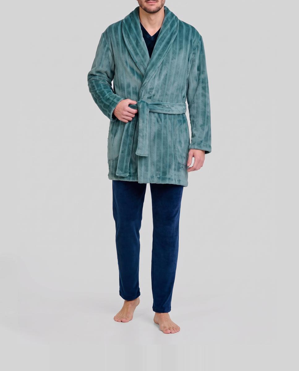Imagen 0 de Bata de hombre corta tejido Jacquard de rayas
