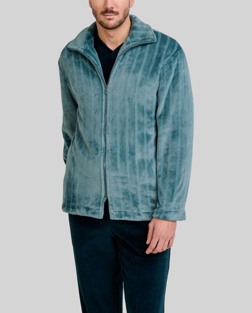 Imagen 0 de Bata de hombre cremallera tejido Jacquard de rayas
