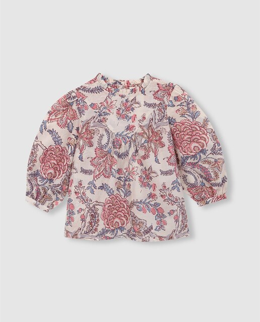 Imagen 0 de Blusa de niña estampada de flor india con manga abullonada