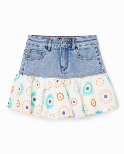 Imagen 0 de Minifalda vaquera volante geometría de niña