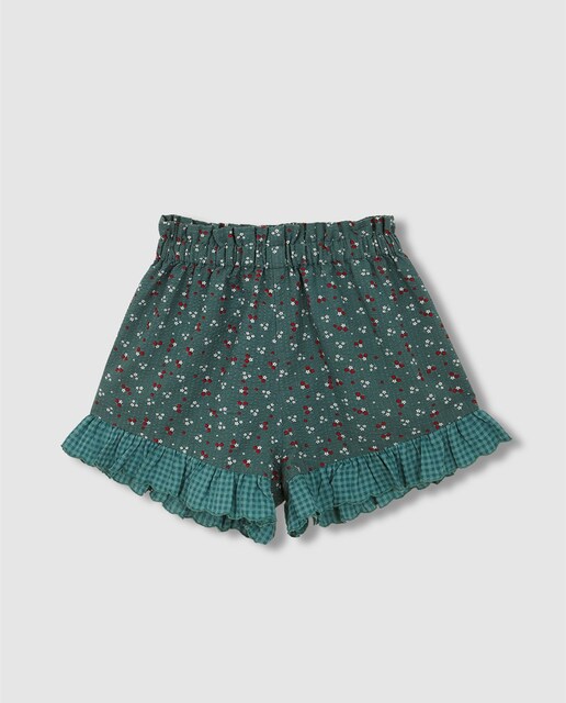 Imagen 0 de Pantalón corto de niña de estampado vichy y flores