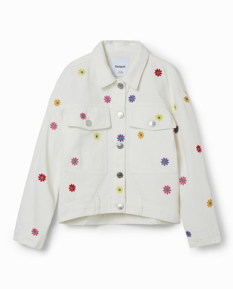 Imagen 0 de Chaqueta vaquera trucker margaritas de niña