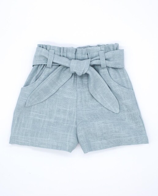 Imagen 0 de Short de lino , fruncido en la cintura con cinturón.