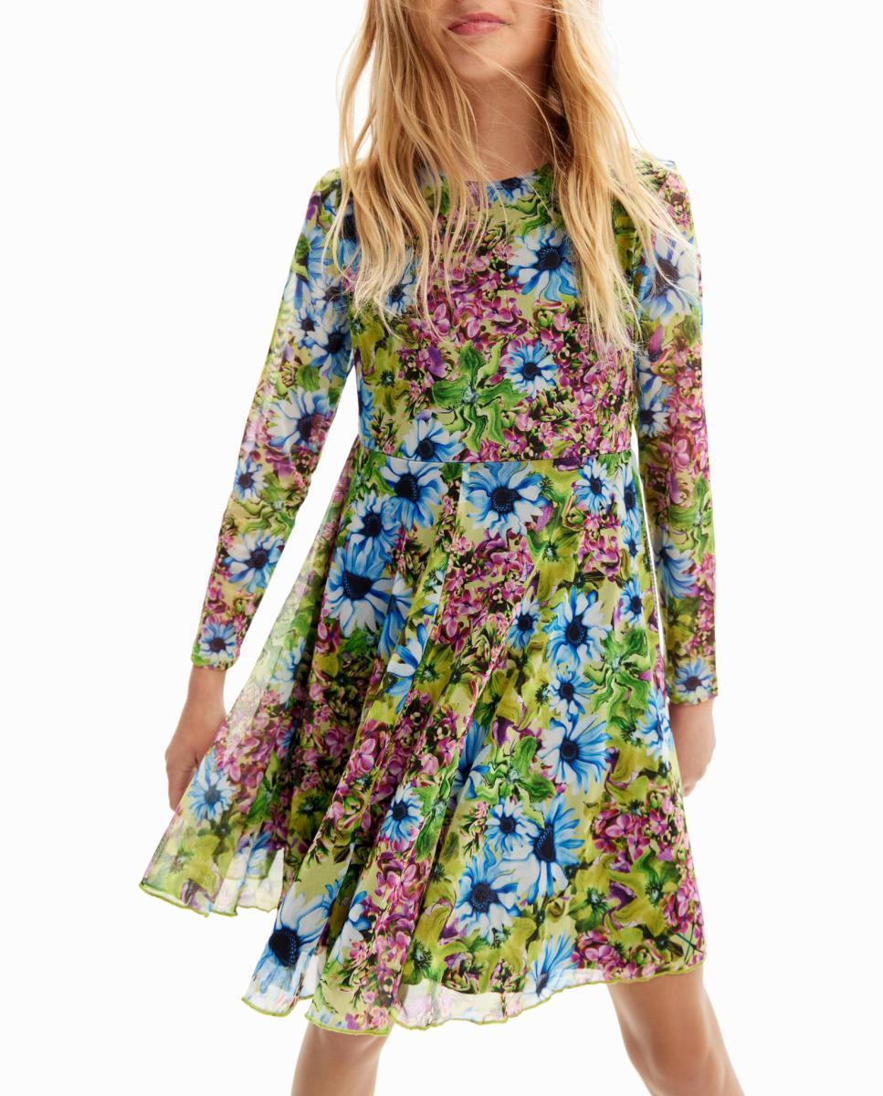 Imagen 0 de Vestido manga larga tul flores de niña
