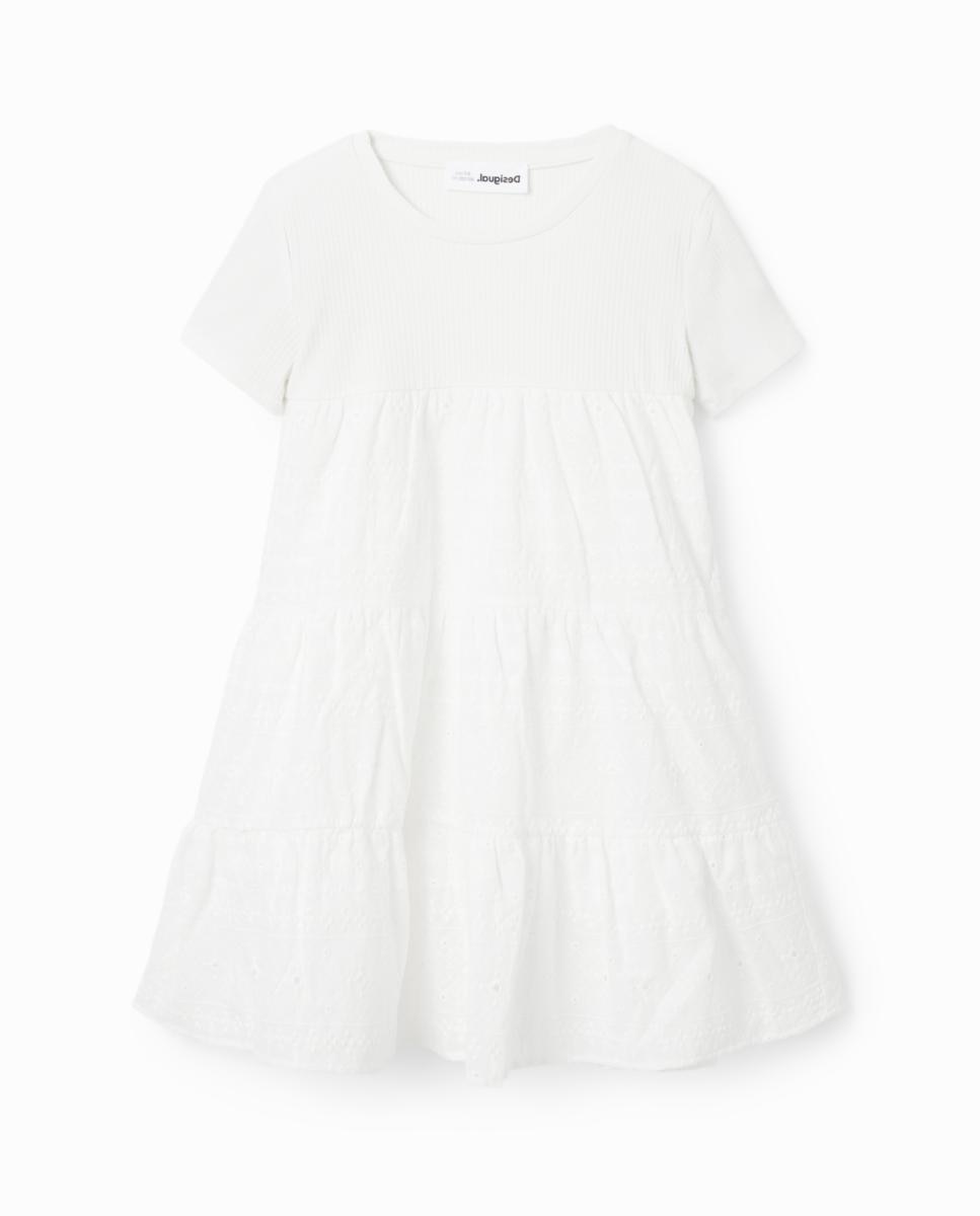 Imagen 0 de Vestido combinado bordado suizo de niña