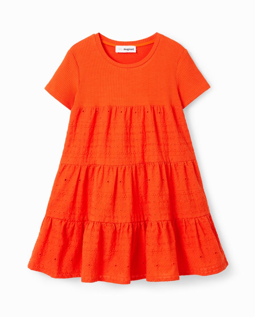 Imagen 0 de Vestido combinado bordado suizo de niña