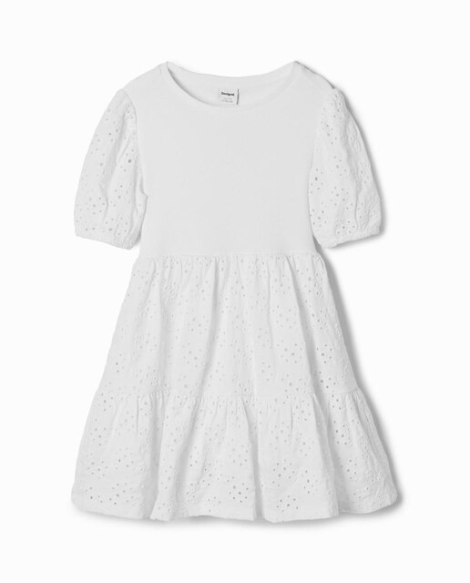 Imagen 0 de Vestido combinado bordado suizo de niña