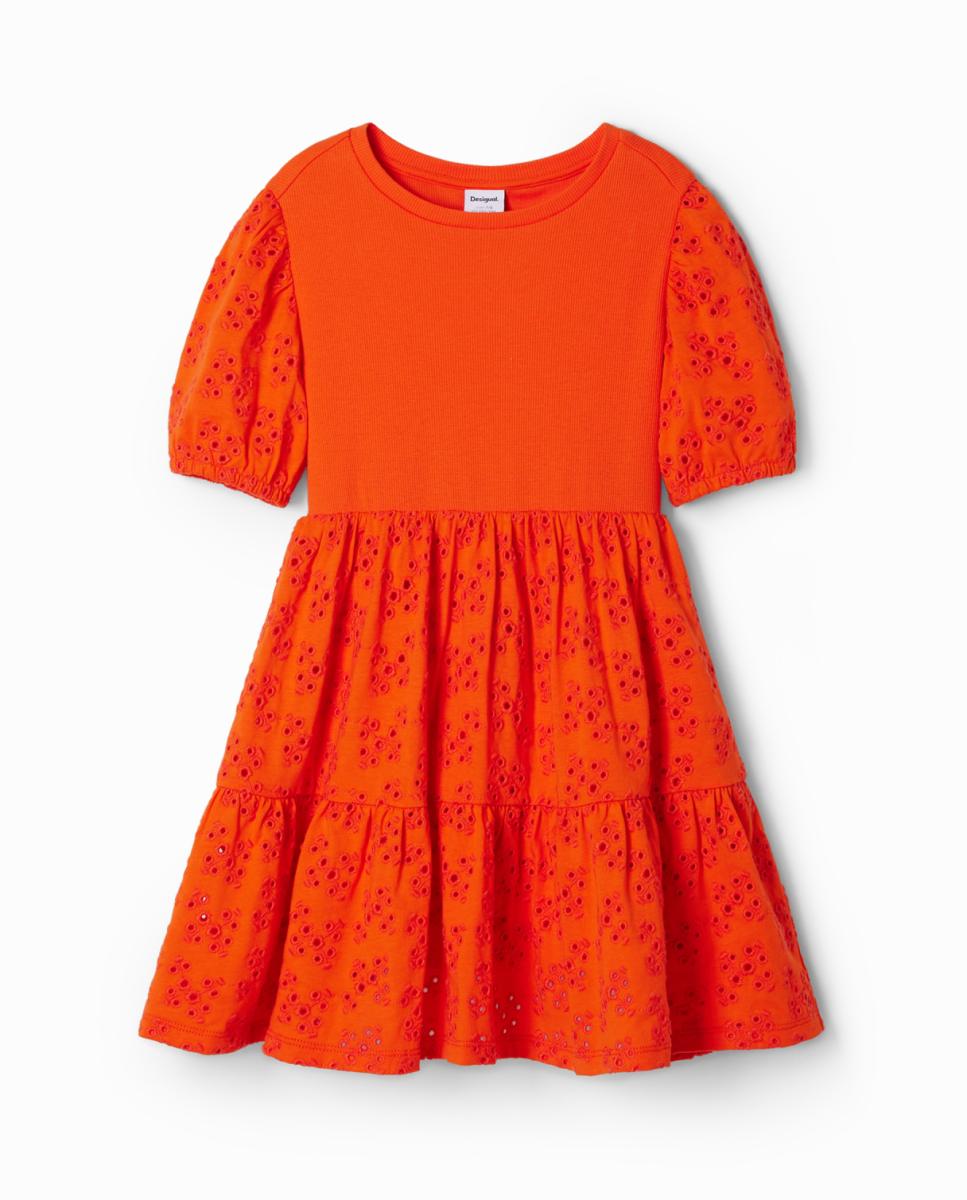 Imagen 0 de Vestido combinado bordado suizo de niña