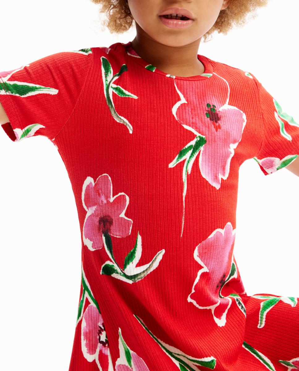 Imagen 0 de Vestido corto canalé flores de niña