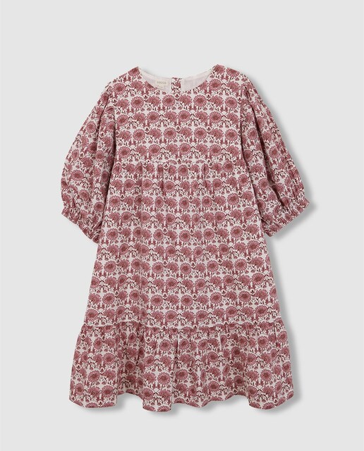 Imagen 0 de Vestido de niña de flores en tonos rosas con cuello redondo