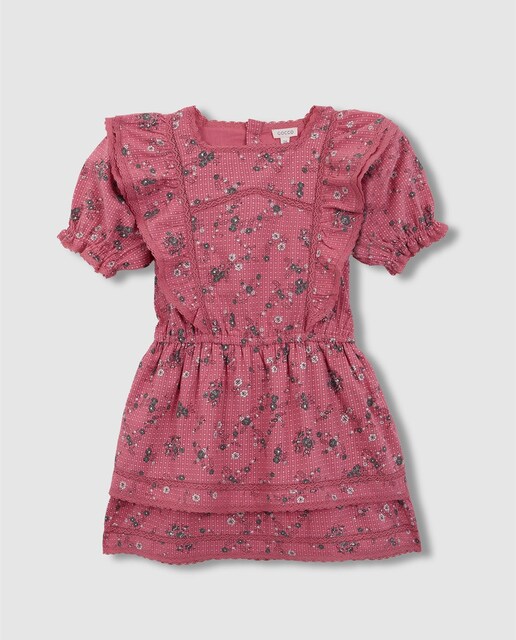 Imagen 0 de Vestido de niña de flores con tiras bordadas