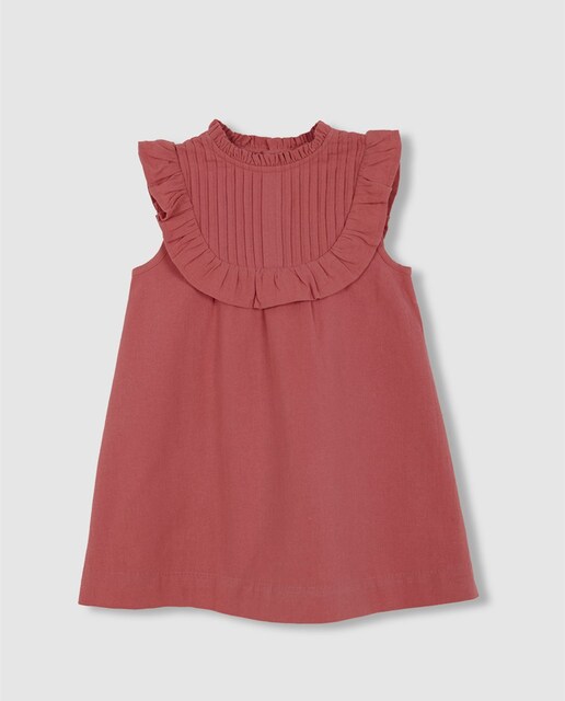 Imagen 0 de Vestido de niña liso con jaretas en el pecho