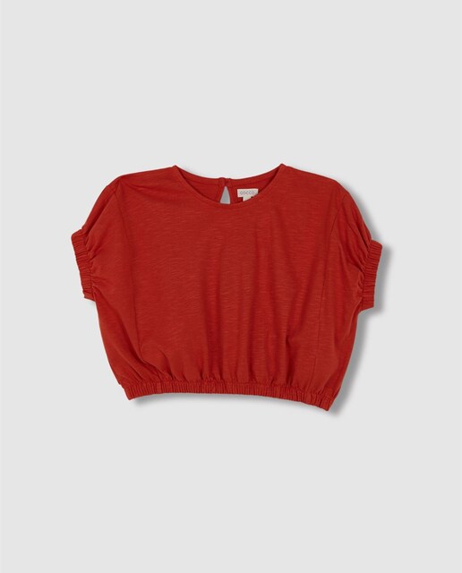 Imagen 0 de Camiseta de niña abullonada con elástico en mangas y bajo