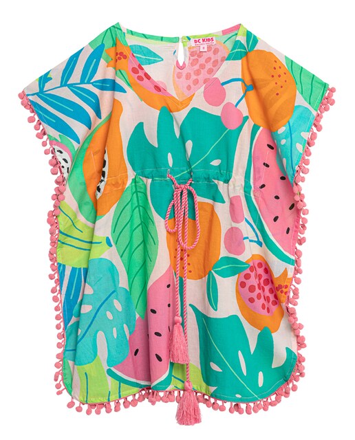 Imagen 0 de Vestido kaftan niña Tropical con con borlas