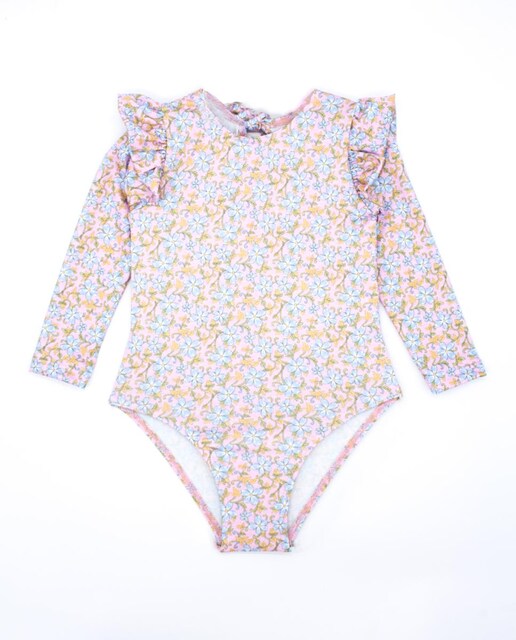 Imagen 0 de Bañador de manga larga de flor , con volantes.