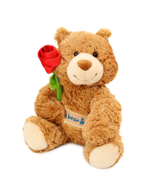 Imagen 0 de Peluche extrasuave y mullido. Diseño osito sosteniendo una rosa. 28 cm.