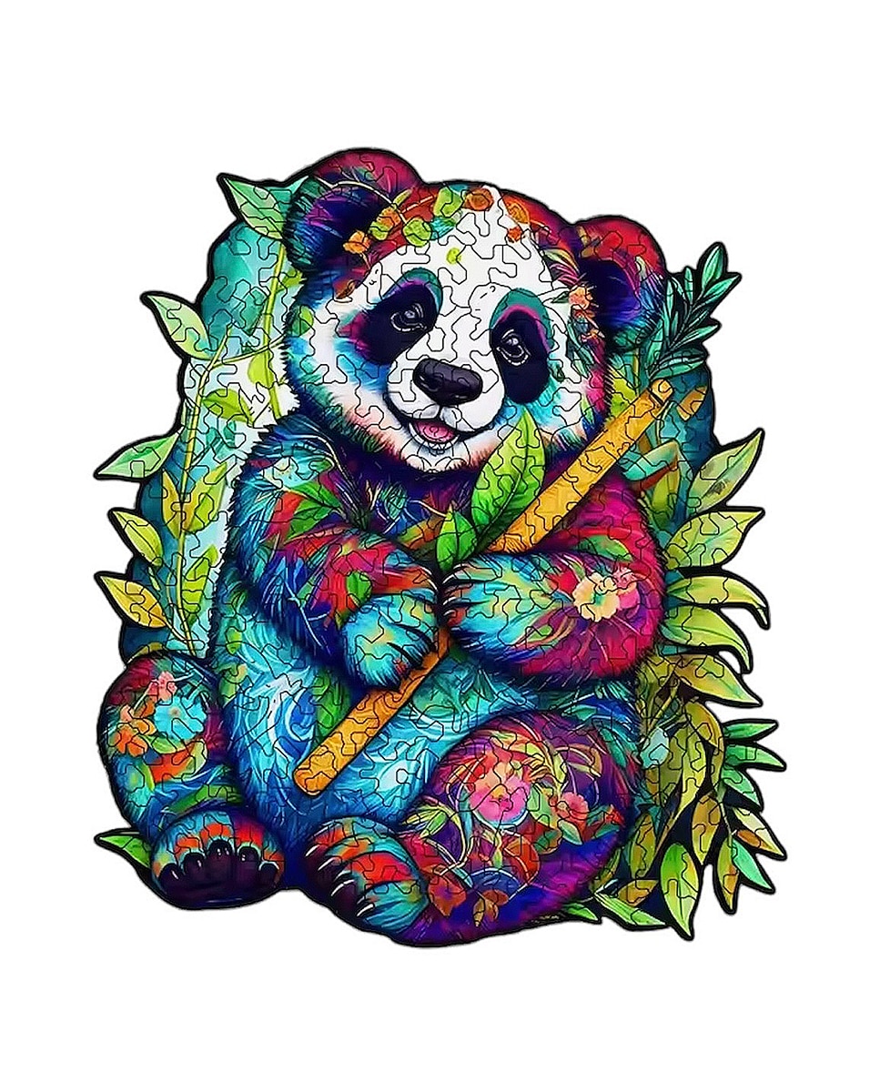 Imagen 0 de Puzzle de madera DIY forma de silueta. Con piezas individuales con diferentes diseños. En madera policromada. Tamaño A3 .DISEÑO PANDA BAMBOO.