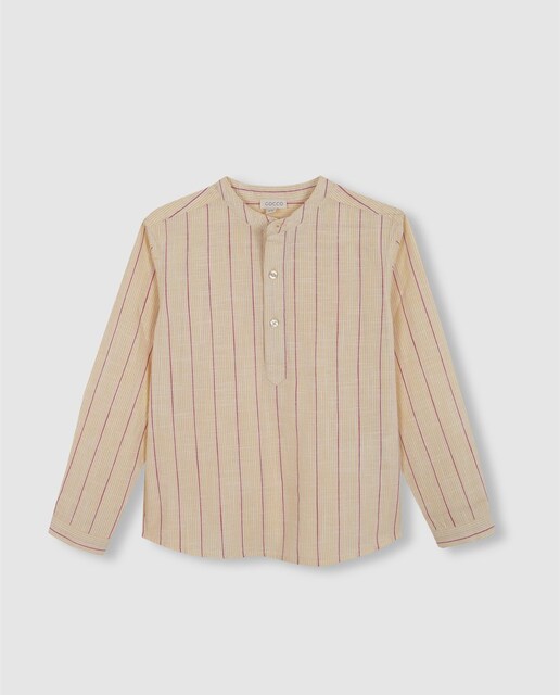 Imagen 0 de Camisa de niño de manga larga de rayas con cuello mao