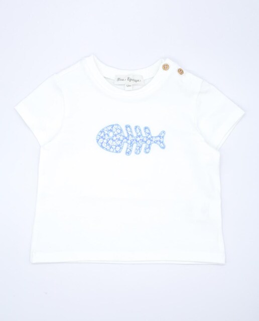 Imagen 0 de Camiseta con dibujo de pez bordado flor .