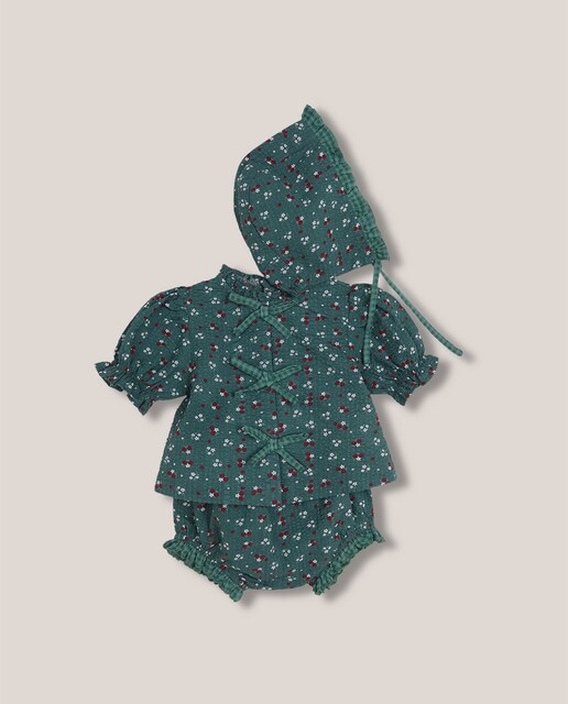 Imagen 0 de Conjunto de bebé de camisa y pantalón con capota a juego, estampado vichy y flores