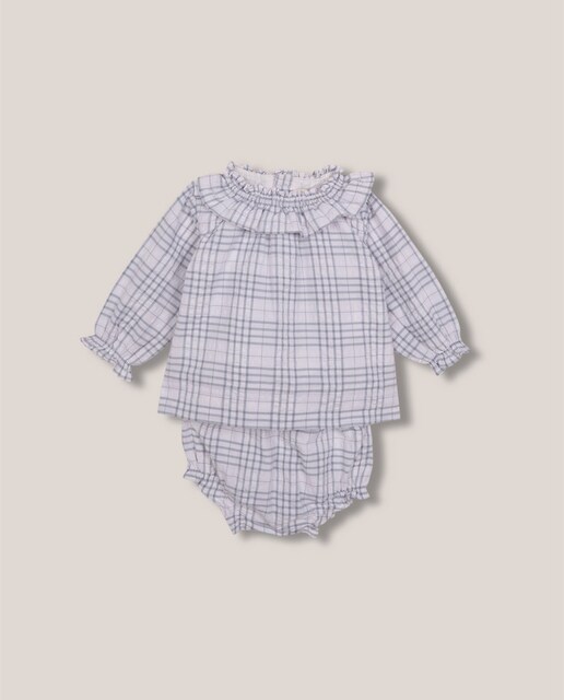 Imagen 0 de Vestido de bebé de cuadros con smock en el cuello