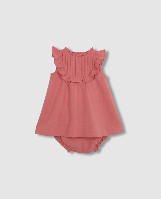 Imagen 0 de Vestido de bebé niña liso con jaretas