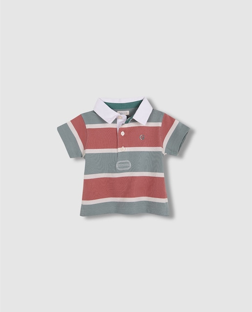 Imagen 0 de Polo de bebé niño de rayas tricolor con cuello blanco de sarga