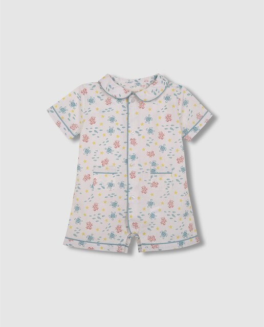 Imagen 0 de Pijama de bebé niño blanco estampado de tortuguitas y peces
