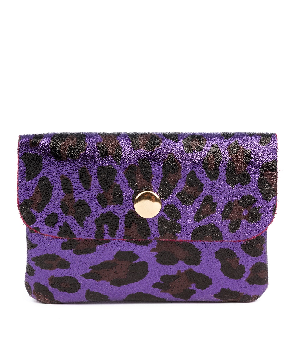 Imagen 0 de Alpignano monedero mujer. Piel auténtica Gamuza, diseño animal print leopardo, lacada brillante.