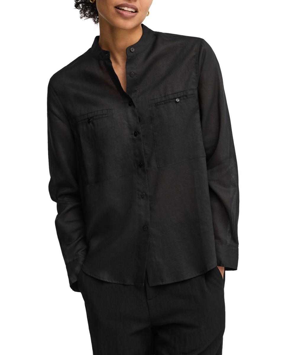 Imagen 0 de Camisa de mujer de corte holgado y cuello mao