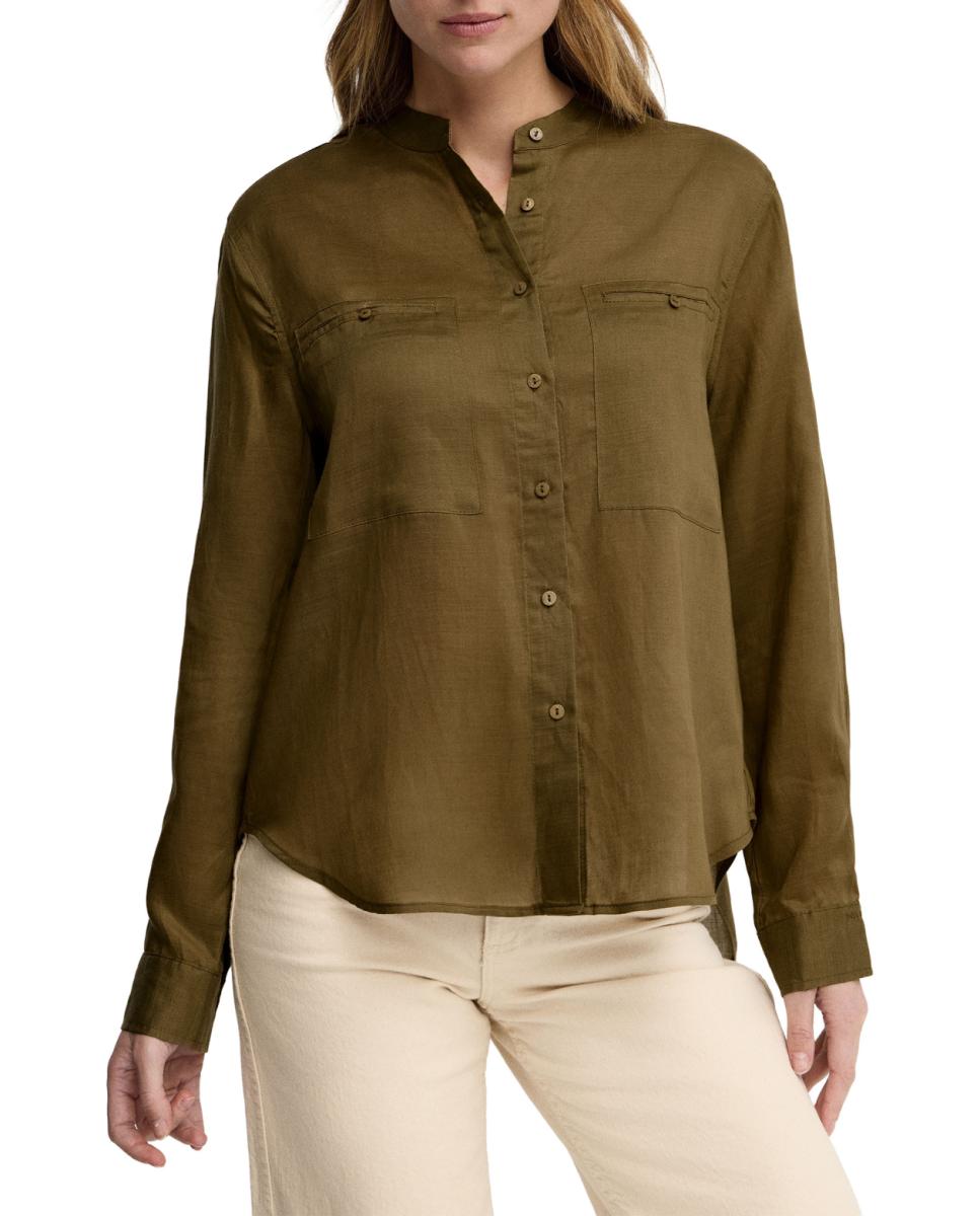 Imagen 0 de Camisa de mujer de corte holgado y cuello mao