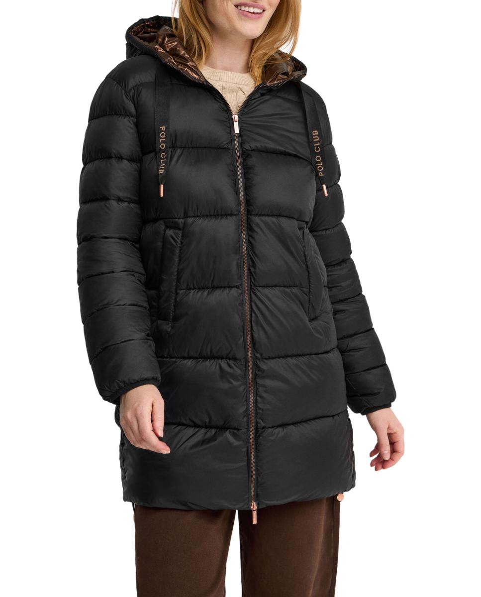 Imagen 0 de Abrigo acolchado para mujer de corte holgado y capucha ajustable mediante una cinta personalizada Polo Club