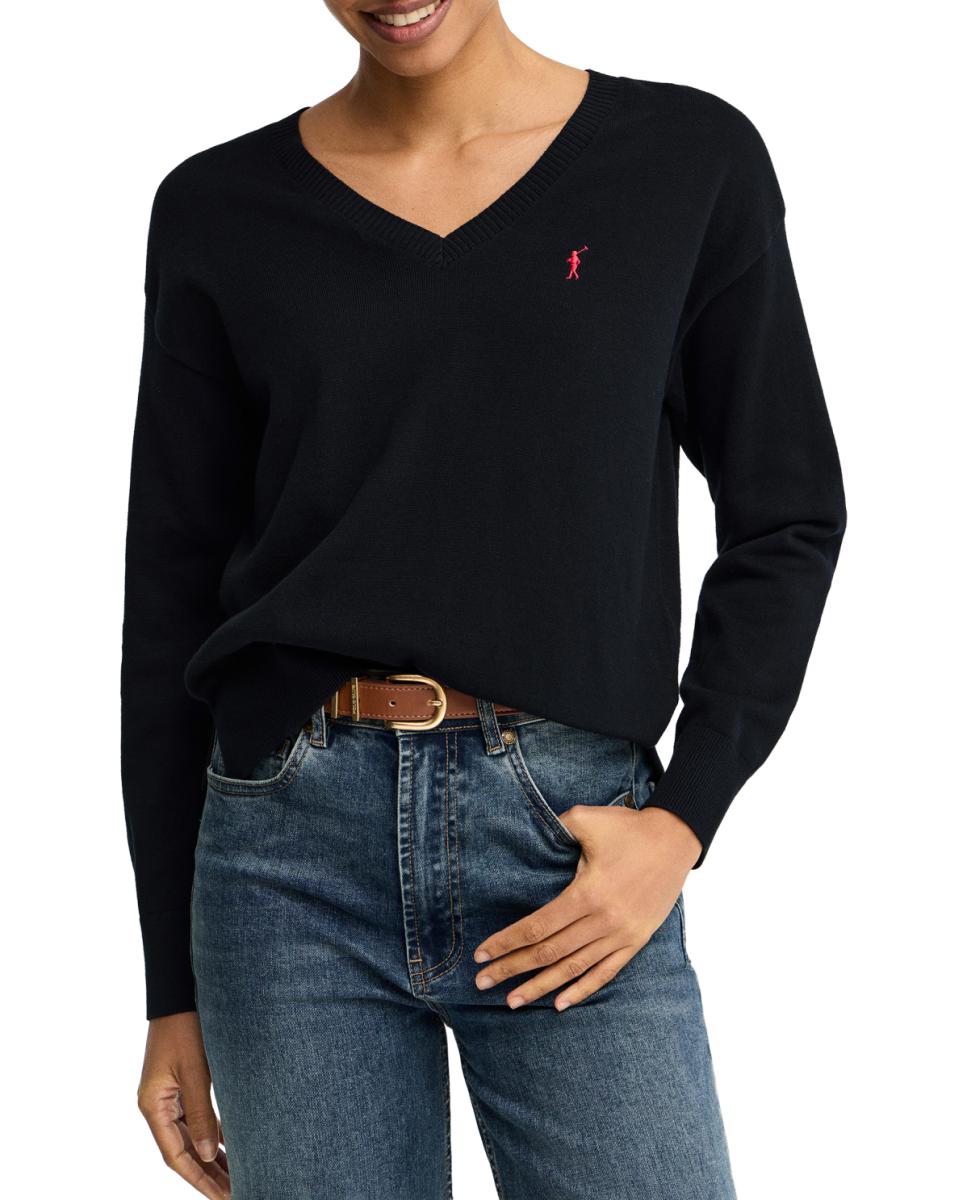 Imagen 0 de Jersey de punto con cuello en pico y manga larga